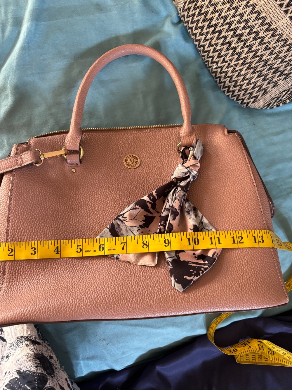 Anne Klein Blush Pebble Leather Shoulder Satchel with Scarf Accent - Picture 8 of 10